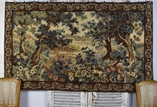 Somptueuse tapisserie tissée française vintage à suspendre murale, scène pastorale Verdure