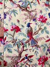 Beau tissu à coudre artisanal imprimé à la main oiseau vert en coton indien d...