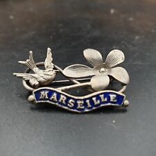 Belle petite broche Porte bonheur hirondelle Souvenir Marseille émaillée fin XIX