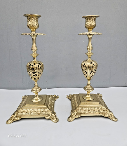 Paire bougeoirs laiton - de,