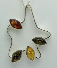 Pendentif Design En Ambre Moderne En Argent 925 Collier Bijoux En Ambre