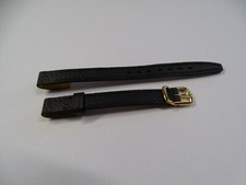 VINTAGE BRACELET MONTRE DAME CUIR COBRA VACHETTE NOIR 8 mm A RABAT