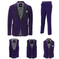 Hommes Velours Violet Costume