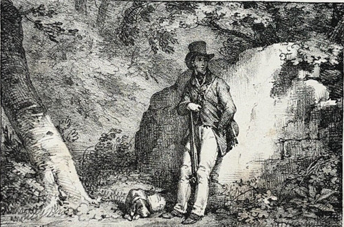 Chasseur chien lithographie - chasseur,