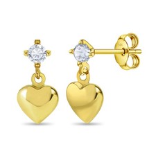 14k Or Cz Coeur Pendantes Enfants/Enfants/Filles Boucles D'Oreilles