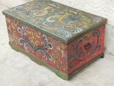 ancien coffre peint scandinave Norvège ? norwegian trunk painting 19th century
