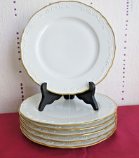 6 assiettes plates en porcelaine anciennes fabrique royale limoges  blanc or
