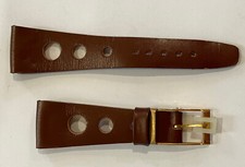 C2 BRACELET VINTAGE CUIR MARRON POUR MONTRE AVEC POMPE, ANSE BARETTE FIXE 20 MM