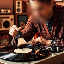 Brosse disque vinyle microfibre souple manche bois antistatique nettoyage poussi