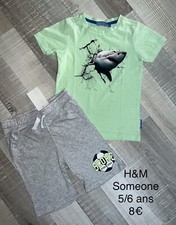 H&M Someone 5 / 6 Ans GARÇON /: T Shirt Requin + Short Jersey Gris Été