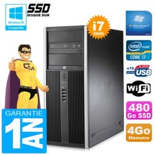 PC Tour HP Compaq 8200 Core I7-2600 Ram 4Go Disque 480Go SSD Graveur DVD Wifi W7