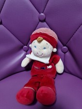 Doudou poupée lutin garçon marin rouge poissons brodés MOTS D'ENFANTS - 28 Cm