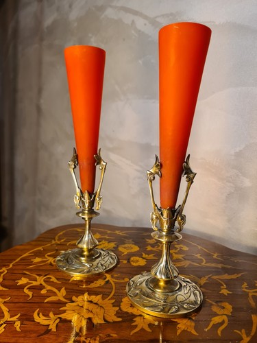 Paire vase bronze pate de - vase, et