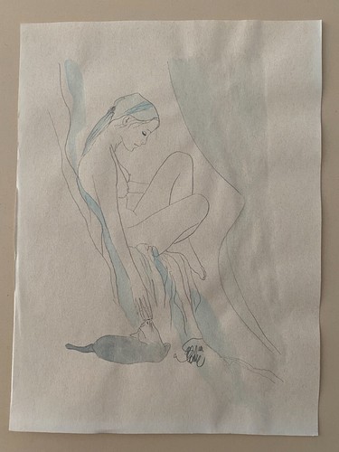 Dessin aquarellé signé - , de