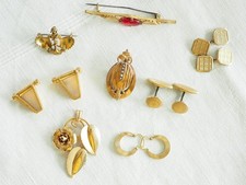 LOT BROCHE BIJOUX ANCIENS FANTAISIE ANTIQUE BROOCH EARRINGS CUFFLINKS