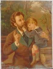 PERE ET FILS - IMAGE CHROME AVEC RELIEF SUBTIL - 50x38 cm.