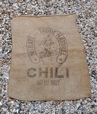 Sac Jute Publicitaire NITRATE DE SOUDE NATUREL CHILI 100 Kos BRUT Années 40/50