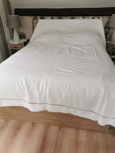 Drap lin blanc ancien - drap,