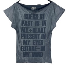 GUESS Femme Décontractée Col Rond Manches Courtes Blouse Grise Foncée Taille S