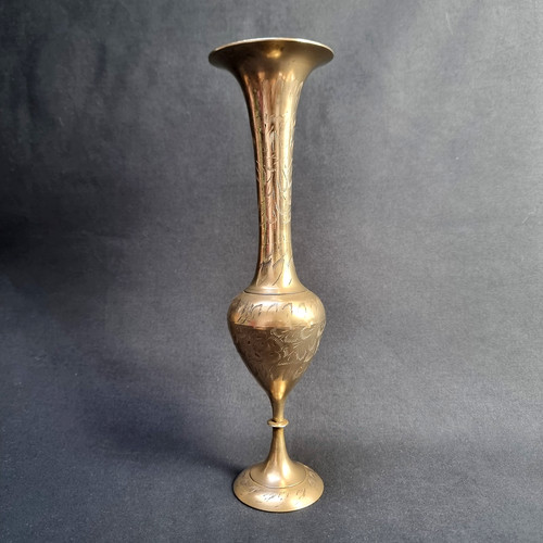 Vase laiton gravé vintage - vase,