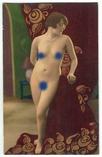 PHOTO de nue féminin gouachée vers 1900 - 1920 / risque sexy nude / 18