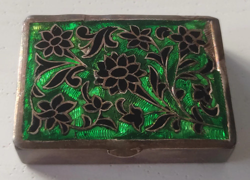 Antique enamelled silver pill - enamelled,