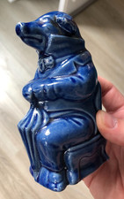 Belle tirelire ancienne Cochon debout bleu barbotine Onnaing ?