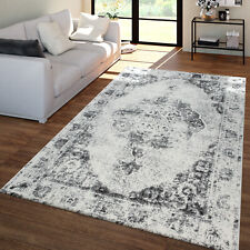 Tapis Vintage Pour Salon, Poils Ras Avec Design Oriental, Chiné Gris