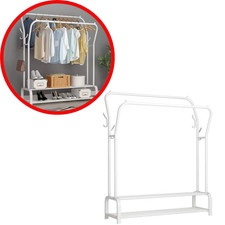 Portant Vêtements Penderie Double Tiges + 4 Crochets 110x33x150cm Acier Inox