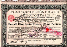 4 bons Compagnie Générale Aéropostale 1927, 1928, 1929, 1930 ( action , aviation