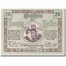 [#364569] Billet, Autriche, Greifenstein N.Ö. Commune, 20 Heller, tour 1,