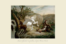   Jument défendant son poulain, litho Horace Vernet,repro Fine Art, cheval arabe
