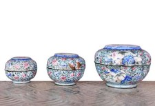 Série de 3 pot chinois en cuivre émaillé aux fleurs