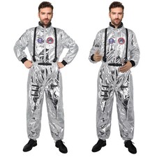 Costume De Astronaute Âge 80 X Adultes Homme Carnaval Halloween Fête Argenté S