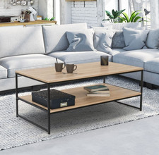 Table basse rectangulaire DETROIT double plateau 113 cm design industriel