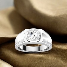 Bague homme diamant taillé coussin IGI Lab cultivé 1,20 ct or blanc 14 carats...