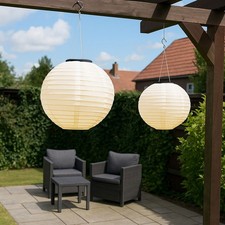Lampe Solaire Lampion LED Suspension Luminaire de Jardin Sable D 30cm 2er Set