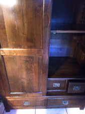 ARMOIRE MERISIER MASSIF 2 portes 5 tiroirs rangement de qualité lire description