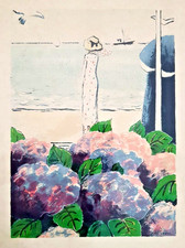 Lithographie sur papier, sur la plage, Jean-Pierre Cassigneul.