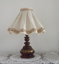 Vintage French Country Style Lamp Turned Wood Base & Layered Fabric Shade 4234