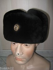 CHAPKA russe uchanka OFFICIER Marine Naval homme femme MOUTON CUIR fourrure t.60