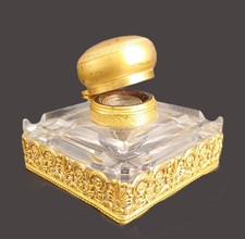 Encrier en cristal et bronze
