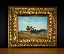 TABLEAU ORIENTALISTE SIGNÉ GERARD ROUX /HUILE SUR PANNEAU "CAMPEMENT DE BÉDOUINS