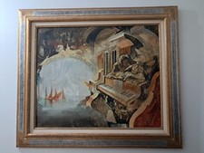 tableau huile sur toile signé Roger Suraud "Grotte" 73 X 60 cm