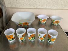 TEFAL MELAMINE 5 VERRES 2 BOLS 1 SALADIER VINTAGE POP FLOWERS CAMPING