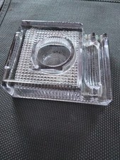 -BEL ANCIEN ENCRIER PORTE PLUME  EN VERRE Moulé Collection déco bureau vitrine