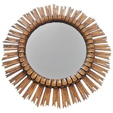 Ancien miroir soleil début XXème diamètre 63.4 cm contour matiere bois