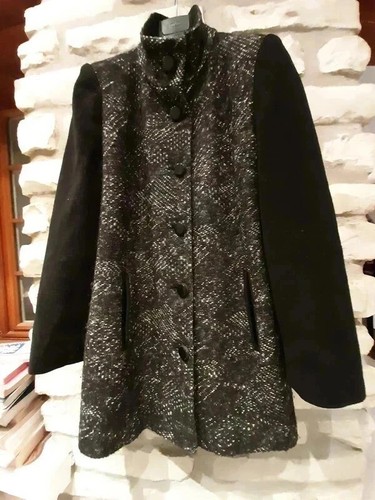 Manteau laine noir gris - laine, &