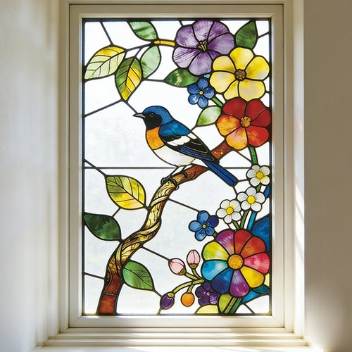 Autocollant pvc fleur oiseau - fleur,