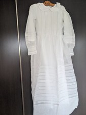 Ancienne aube communiante communion, en voile de coton blanc coiffe aumonière...